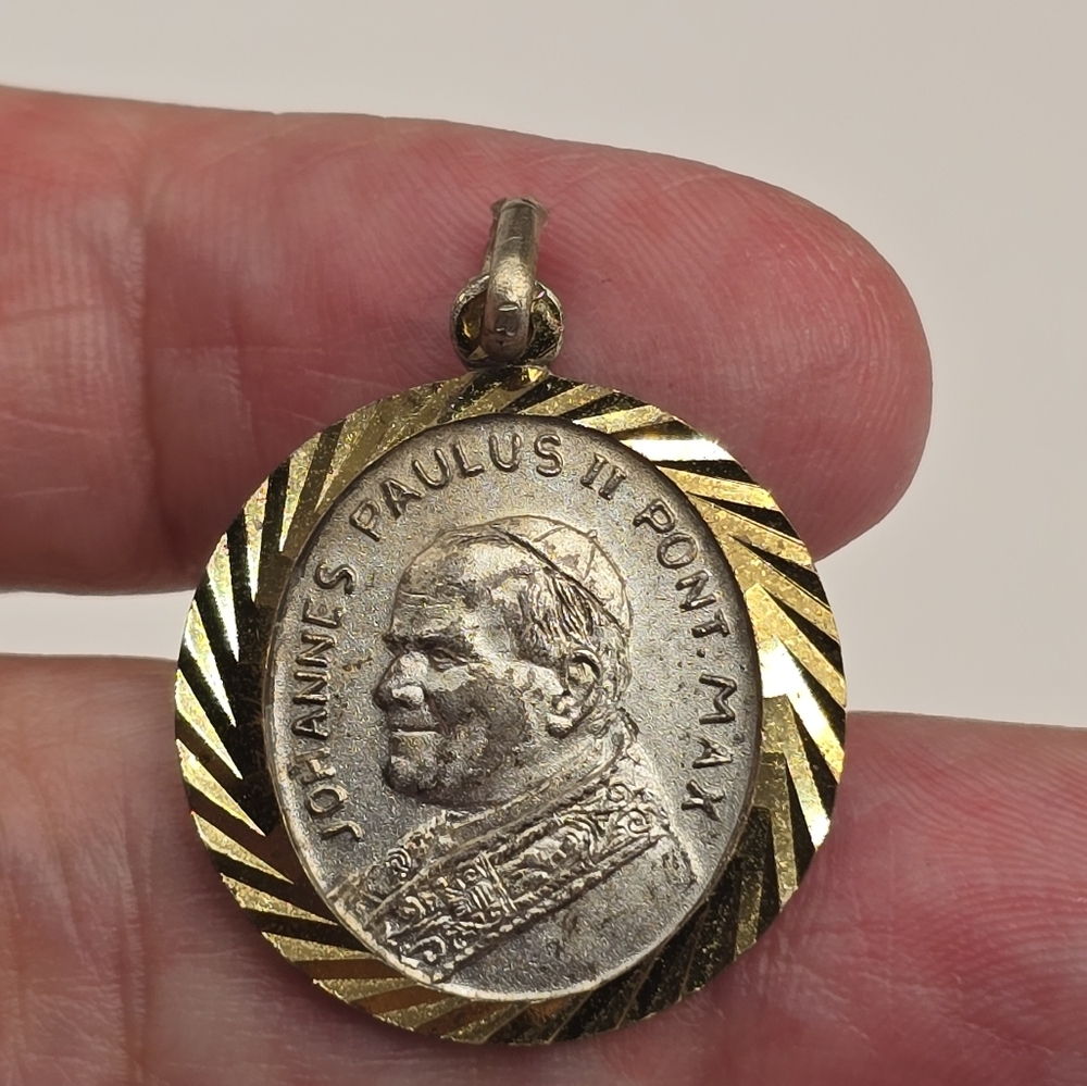 Vintage Johannes Paulus II Pont Max Rona Brass Religious Medallion Pendant